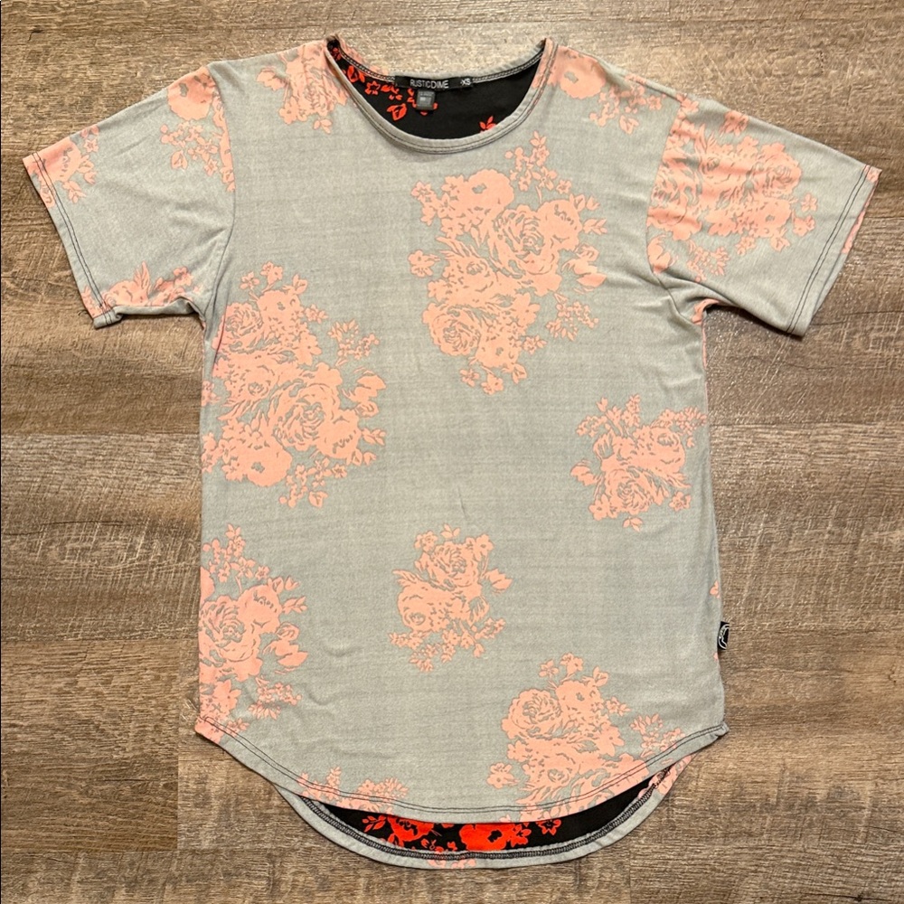 Rustic Dime Men's Short Sleeve Crew Tee in Gray with Pink Floral